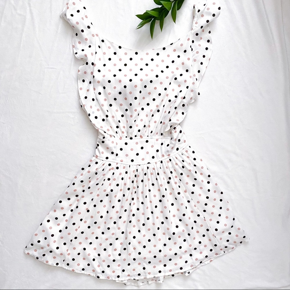 Favlux Fashion White Polka Dot Back Tie Dress S